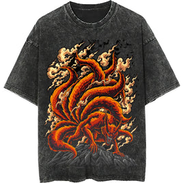 Naruto tee shirt - Nine-tails streetwear fashion casual dark gray t shirt - Short sleeve vintage tee - Lusy Store LLC