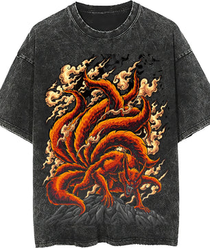 Naruto tee shirt - Nine-tails streetwear fashion casual dark gray t shirt - Short sleeve vintage tee - Lusy Store LLC