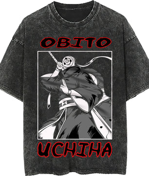 Naruto tee shirt - Obito hip hop loose tops dark gray tee - Unisex vintage summer short sleeve - Lusy Store LLC