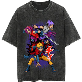Naruto tee shirt - Sakura Sasuke streetwear fashion casual dark gray t shirt - Short sleeve vintage tee - Lusy Store LLC