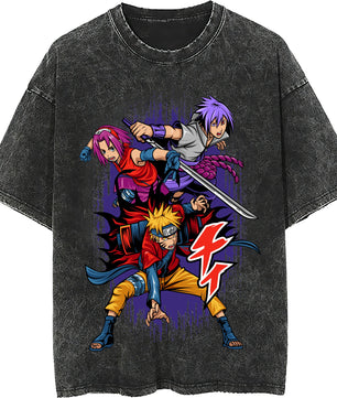 Naruto tee shirt - Sakura Sasuke streetwear fashion casual dark gray t shirt - Short sleeve vintage tee - Lusy Store LLC