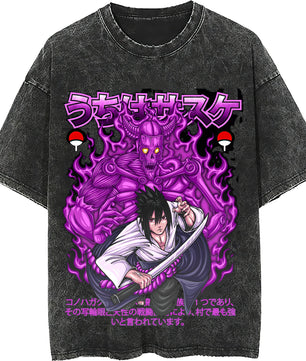 Naruto tee shirt - Sasuke streetwear fashion casual dark gray t shirt - Short sleeve vintage tee - Lusy Store LLC
