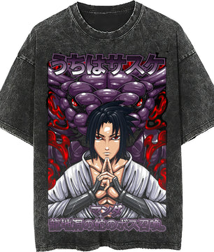Naruto tee shirt - Sasuke streetwear fashion casual dark gray t shirt - Short sleeve vintage tee - Lusy Store LLC