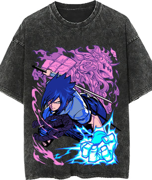 Naruto tee shirt - Sasuke streetwear fashion casual dark gray t shirt - Short sleeve vintage tee - Lusy Store LLC