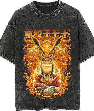 Naruto tee shirt - Streetwear fashion cotton nine-tails casual dark gray tops - Short sleeve vintage tee - Lusy Store LLC