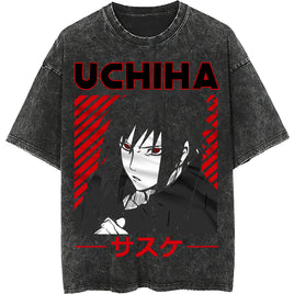 Naruto tee shirt - Uchiha hip hop loose tops dark gray tee - Unisex vintage summer short sleeve - Lusy Store LLC