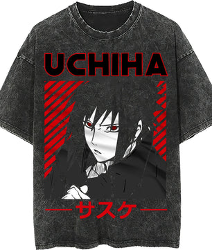 Naruto tee shirt - Uchiha hip hop loose tops dark gray tee - Unisex vintage summer short sleeve - Lusy Store LLC