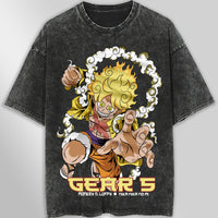 One piece tee shirt - Gear 5 graphic tees vintage t shirt - Streetwear unisex gray t shirt Dark Gray