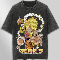 One piece tee shirt - Gear 5 graphic tees vintage t shirt - Streetwear unisex gray t shirt - Lusy Store LLC