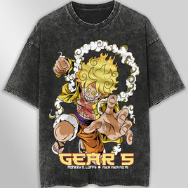 One piece tee shirt - Gear 5 graphic tees vintage t shirt - Streetwear unisex gray t shirt Dark Gray