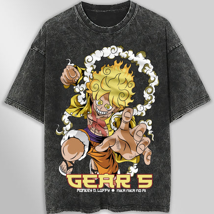 One piece tee shirt - Gear 5 graphic tees vintage t shirt - Streetwear unisex gray t shirt Dark Gray