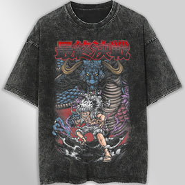 One piece tee shirt - Gear 5 Luffy graphic tees vintage t shirt - Streetwear unisex gray t shirt Dark Gray