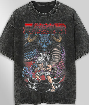 One piece tee shirt - Gear 5 Luffy graphic tees vintage t shirt - Streetwear unisex gray t shirt - Lusy Store LLC