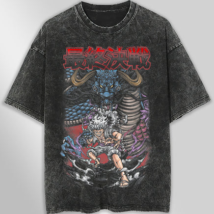 One piece tee shirt - Gear 5 Luffy graphic tees vintage t shirt - Streetwear unisex gray t shirt Dark Gray