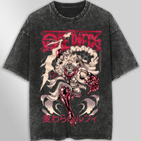 One piece tee shirt - Gear 5 Luffy graphic tees vintage t shirt - Streetwear unisex gray t shirt Dark Gray