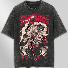 One piece tee shirt - Gear 5 Luffy graphic tees vintage t shirt - Streetwear unisex gray t shirt Dark Gray
