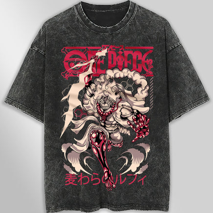 One piece tee shirt - Gear 5 Luffy graphic tees vintage t shirt - Streetwear unisex gray t shirt Dark Gray