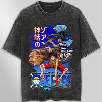 One piece tee shirt - Luffy Buggy graphic tees vintage t shirt - Streetwear unisex gray t shirt Dark Gray