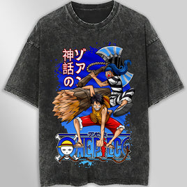 One piece tee shirt - Luffy Buggy graphic tees vintage t shirt - Streetwear unisex gray t shirt Dark Gray