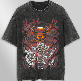 One piece tee shirt - Luffy gear 5 Buggy graphic tees vintage t shirt - Streetwear unisex gray t shirt Dark Gray