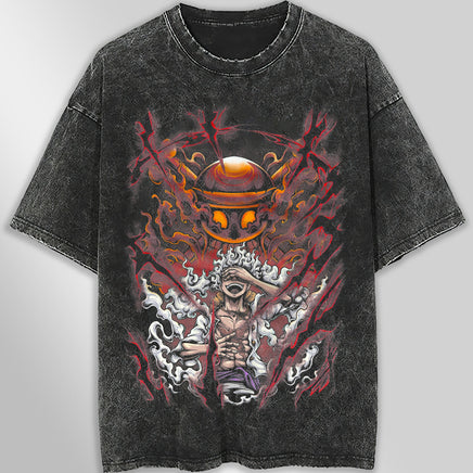 One piece tee shirt - Luffy gear 5 Buggy graphic tees vintage t shirt - Streetwear unisex gray t shirt Dark Gray