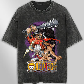 One piece tee shirt - Luffy gear 5 graphic tees vintage t shirt - Streetwear unisex gray t shirt Dark Gray