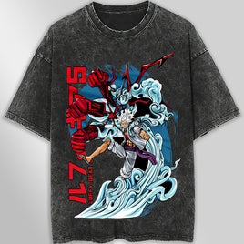 One piece tee shirt - Luffy gear 5 graphic tees vintage t shirt - Streetwear unisex gray t shirt Dark Gray