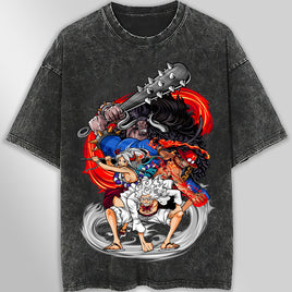 One piece tee shirt - Luffy gear 5 graphic tees vintage t shirt - Streetwear unisex gray t shirt Dark Gray