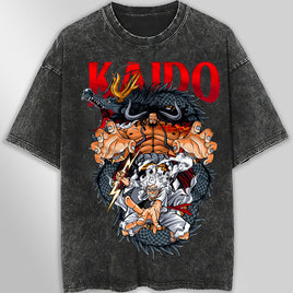 One piece tee shirt - Luffy gear 5 Kaidou graphic tees vintage t shirt - Streetwear unisex gray t shirt Dark Gray