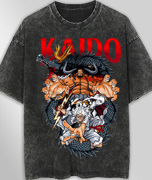 One piece tee shirt - Luffy gear 5 Kaidou graphic tees vintage t shirt - Streetwear unisex gray t shirt - Lusy Store LLC