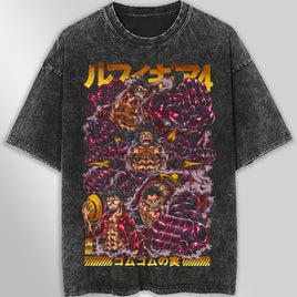 One piece tee shirt - Luffy gear graphic tees vintage t shirt - Streetwear unisex gray t shirt Dark Gray