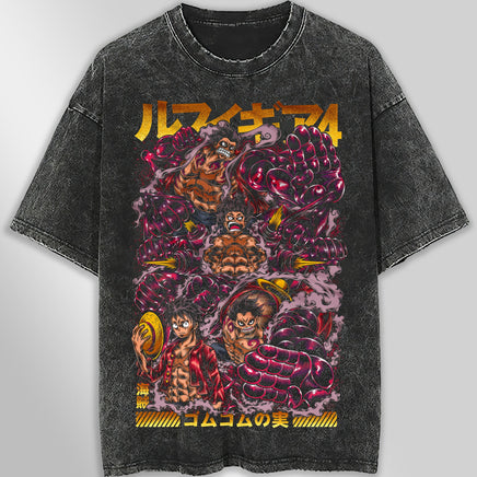 One piece tee shirt - Luffy gear graphic tees vintage t shirt - Streetwear unisex gray t shirt Dark Gray