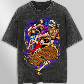 One piece tee shirt - Luffy graphic tees vintage t shirt - Streetwear unisex gray t shirt Dark Gray