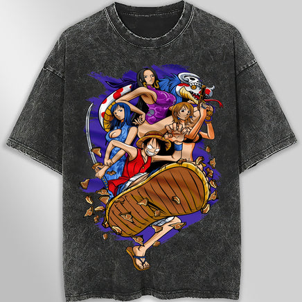 One piece tee shirt - Luffy graphic tees vintage t shirt - Streetwear unisex gray t shirt Dark Gray