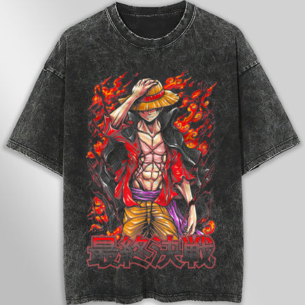 One piece tee shirt - Luffy graphic tees vintage t shirt - Streetwear unisex gray t shirt Dark Gray