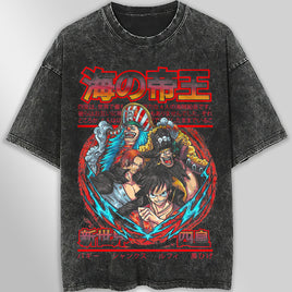 One piece tee shirt - Luffy graphic tees vintage t shirt - Streetwear unisex gray t shirt Dark Gray