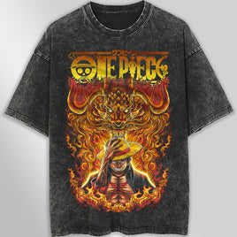 One piece tee shirt - Luffy graphic tees vintage t shirt - Streetwear unisex gray t shirt Dark Gray