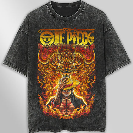One piece tee shirt - Luffy graphic tees vintage t shirt - Streetwear unisex gray t shirt Dark Gray