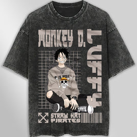 One piece tee shirt - Luffy graphic tees vintage t shirt - Streetwear unisex gray t shirt Dark Gray