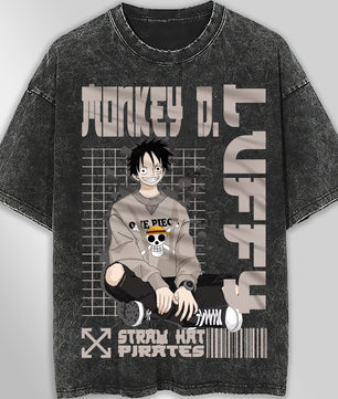 One piece tee shirt - Luffy graphic tees vintage t shirt - Streetwear unisex gray t shirt - Lusy Store LLC
