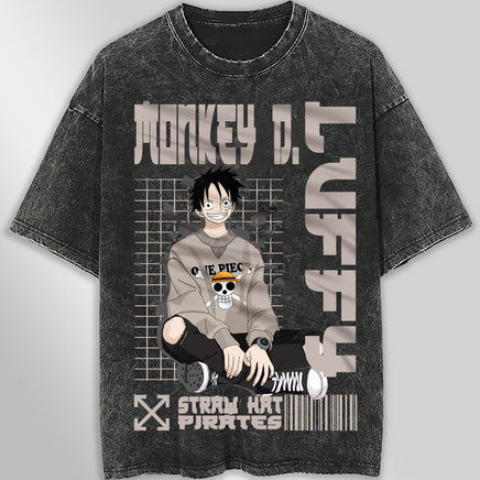 One piece tee shirt - Luffy graphic tees vintage t shirt - Streetwear unisex gray t shirt - Lusy Store LLC