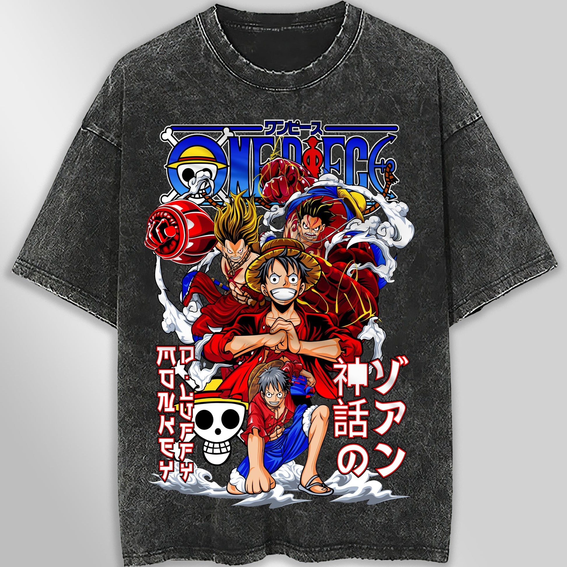 One piece tee shirt - Luffy graphic tees vintage t shirt - Streetwear unisex gray t shirt - Lusy Store LLC