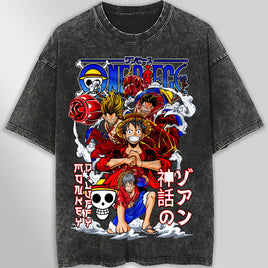 One piece tee shirt - Luffy graphic tees vintage t shirt - Streetwear unisex gray t shirt Dark Gray