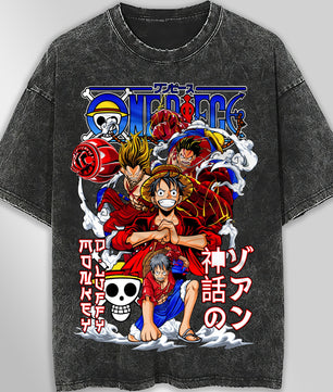 One piece tee shirt - Luffy graphic tees vintage t shirt - Streetwear unisex gray t shirt - Lusy Store LLC