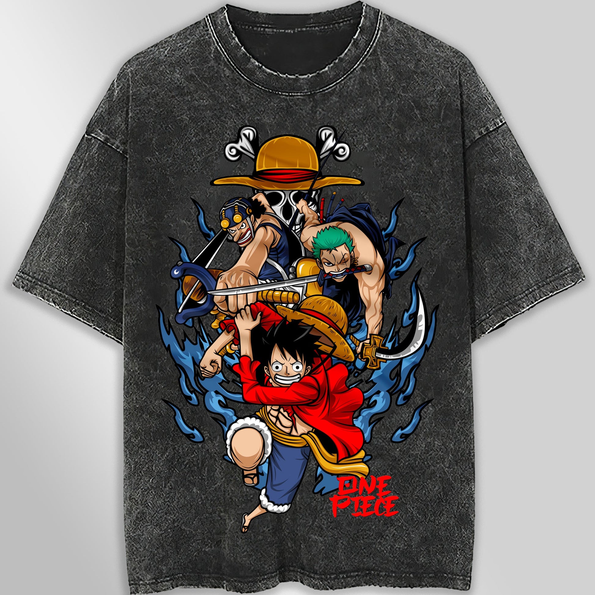 One piece tee shirt - Luffy Zoro graphic tees vintage t shirt - Streetwear unisex gray t shirt - Lusy Store LLC