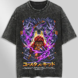 One piece tee shirt - Vintage t shirt Eustass Kid loose tops tees - Unisex streetwear graphic tees Dark Gray