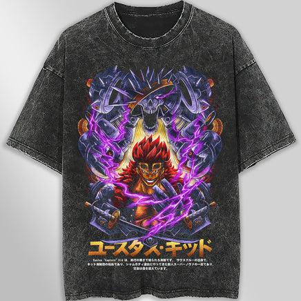 One piece tee shirt - Vintage t shirt Eustass Kid loose tops tees - Unisex streetwear graphic tees Dark Gray