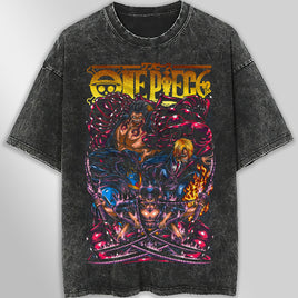 One piece tee shirt - Vintage t shirt Luffy gear 4 graphic tees - Streetwear unisex gray t shirt Dark Gray
