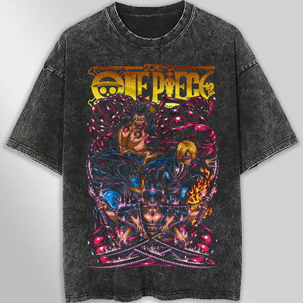 One piece tee shirt - Vintage t shirt Luffy gear 4 graphic tees - Streetwear unisex gray t shirt Dark Gray