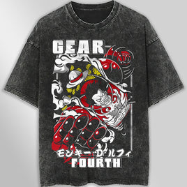 One piece tee shirt - Vintage t shirt Luffy gear 4 loose tops tees - Unisex streetwear graphic tees Dark Gray